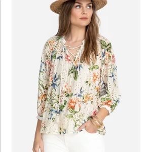 NWT Johnny Was Floral Eyelet Sonnet Peasant Top Silk Blend Size L